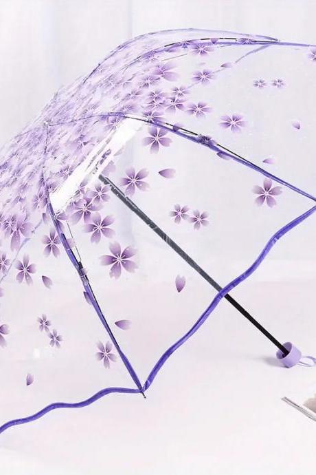 1pc Romantic Transparent Cherry Blossom Arched Folding Umbrella, For A Lovely And Sunny Summer