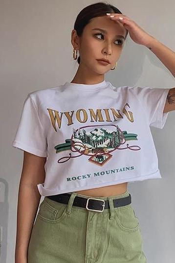 Women's Letter Print Short Sleeve Tops Shirts