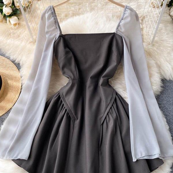 High Waisted  Short Sleeve A-Line Dress