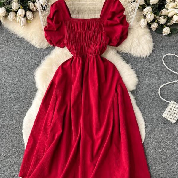 WOLFF Elegant Round Neck Vintage Dress for Women (One Item)