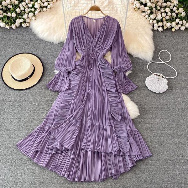 Ruffle Buttons Long Sleeve Stretch Dress Short Prom Dress Bodycon Dress ...