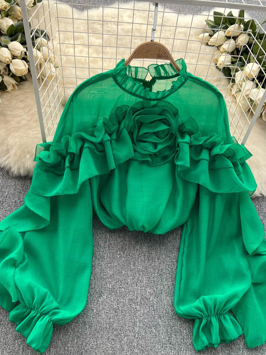 Lantern Sleeve Blouse with Ruffled Detail main image 0