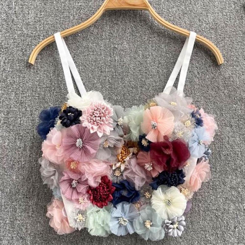 Flower Button-Up Strapless Vest Top