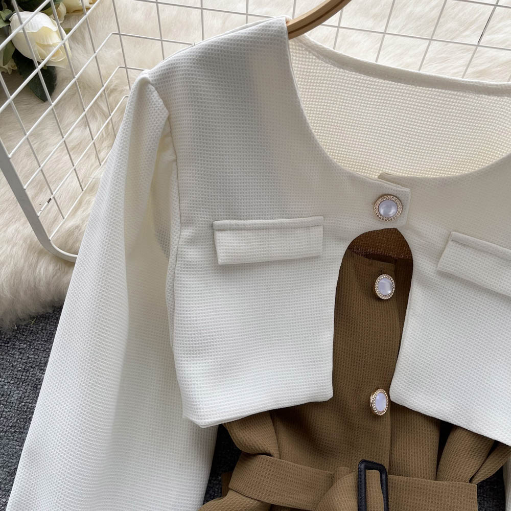 Fashion British Style Solid Patchwork O Neck Blouses(3 Colors)