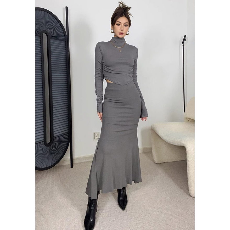 Solid Pleated Flared Hem Skirt on Luulla