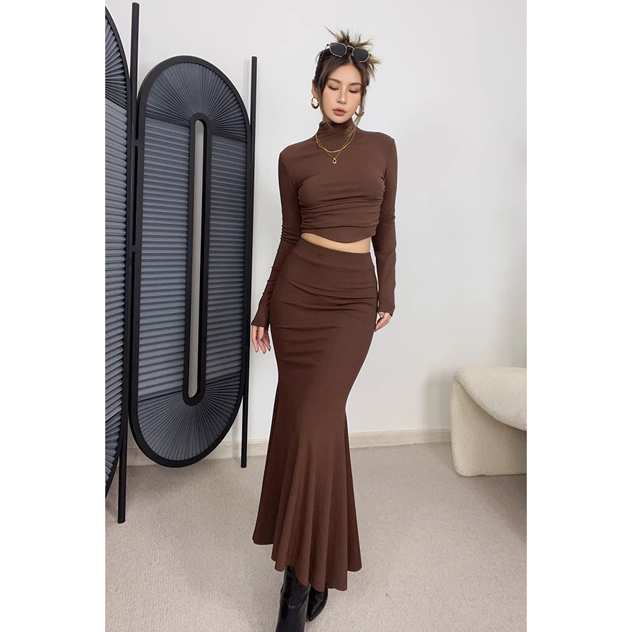 Solid Pleated Flared Hem Skirt on Luulla