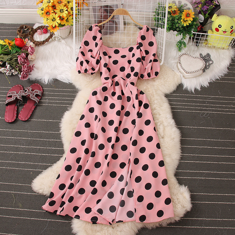 Polka Dot dress with 3/5 sleeves , hi low hem by JulissaDesigns Collections